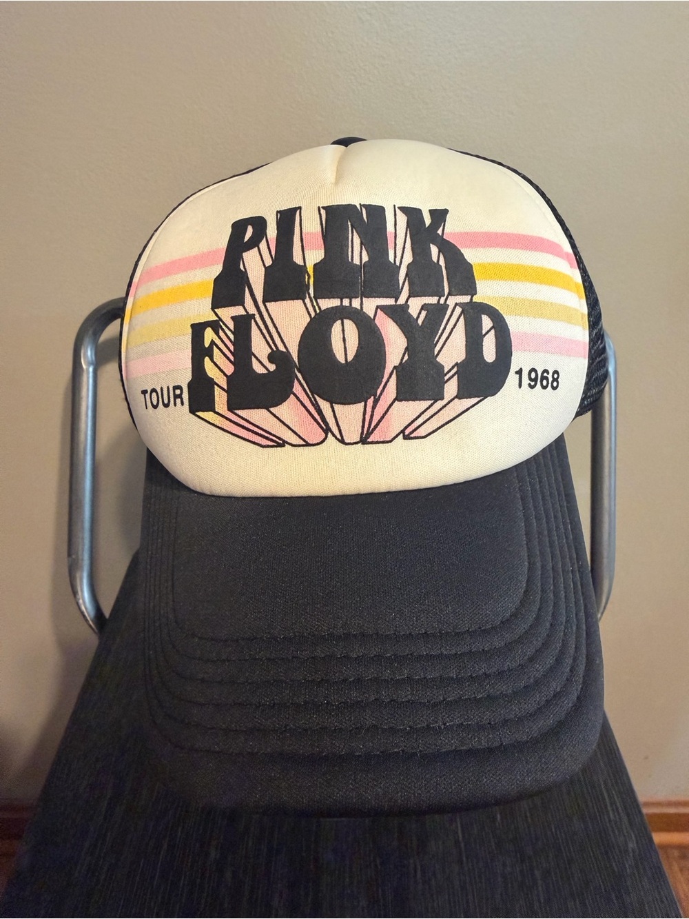 Pink Floyd Tour 1968 Trucker Hat Black Mesh Snapback Retro Band Graphic Cap